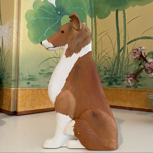 Vintage Handmade Wood Painted Collie Dog Bookend